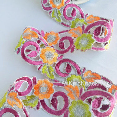 Orange, Purple, Green And Silver Floral Embroidery Trim